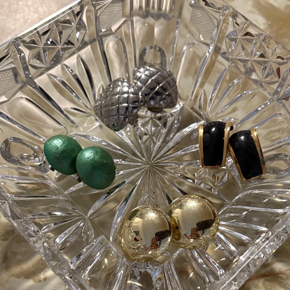 Clip on Elegant Earring Set in Silver, Green, Black, and Gold